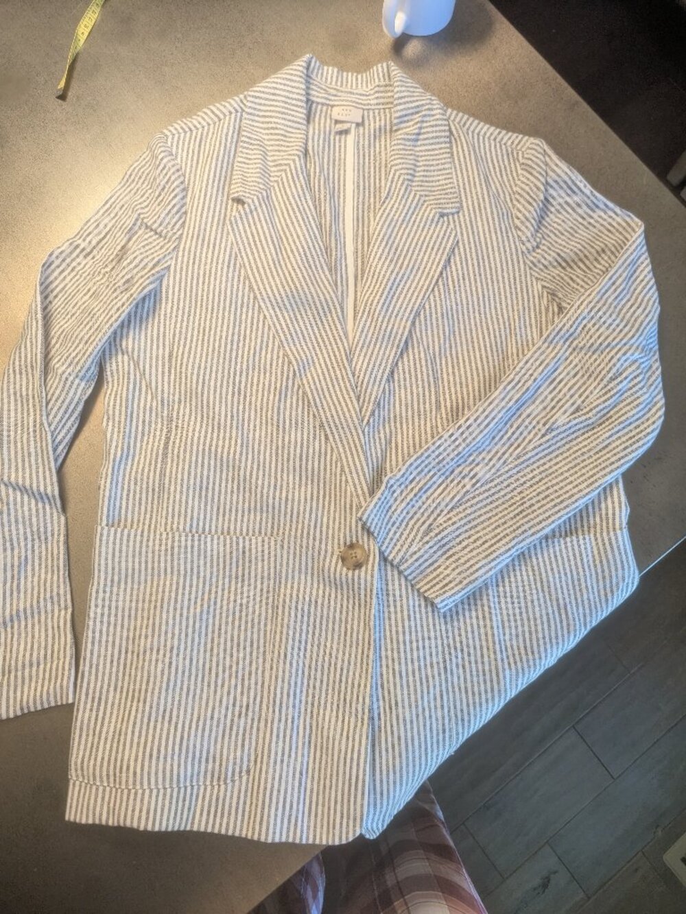 Gray/White Stripe Linen Blend Blazer